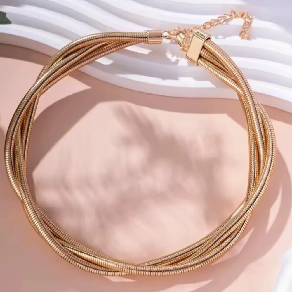 Gold Multi-Strand Chain Layered Necklace | Minimalist Chic - Picture 3 of 7